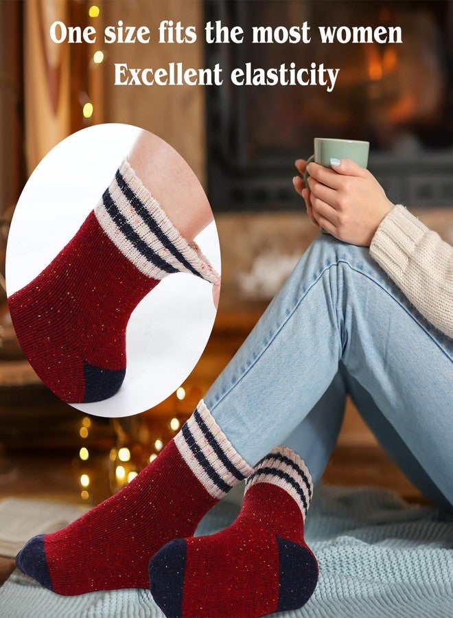 ShinyMatch 10 Pairs Womens Wool Socks Winter Warm Thermal Vintage Casual Striped Crew Thick Socks for Cozy Boot Soft Christmas Gift - Image 3